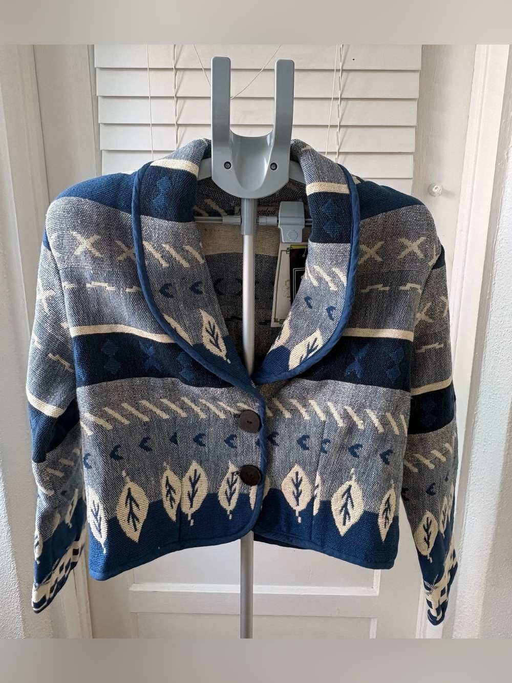 Neo Nostalgia Handmade Woven Southwestern Boho Cotton Jacket Blue Ivory M NWT